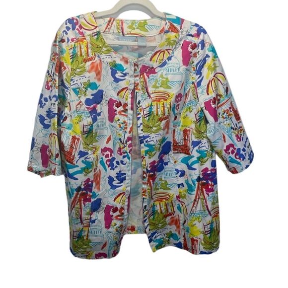 Liz&Me Open Blazer 3/4 Sleeve French theme novelty print 100% Cotton size 0X - Picture 1 of 13